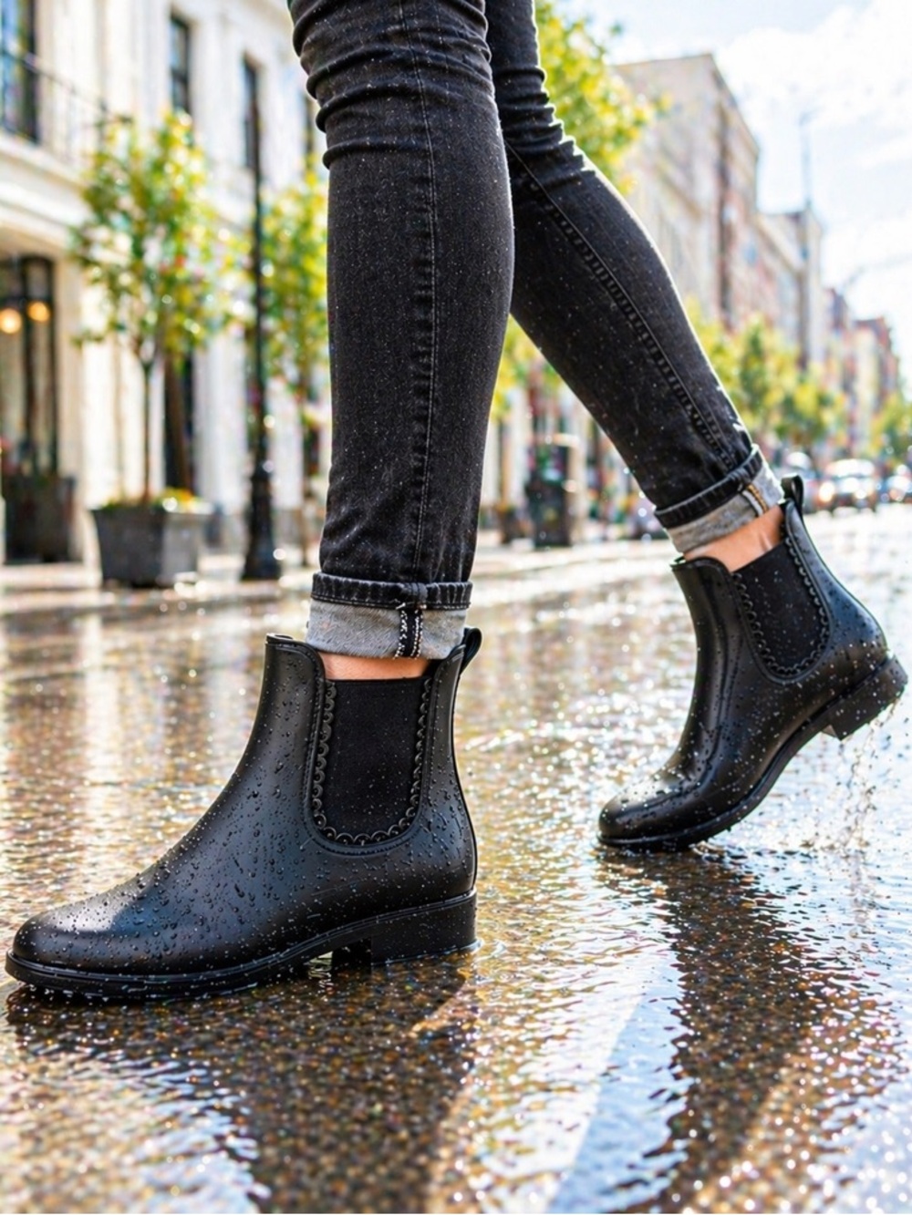 Jack Rogers Black Rain Boots Chelsea Style Ankle Waterproof Size 9 Preppy Clean